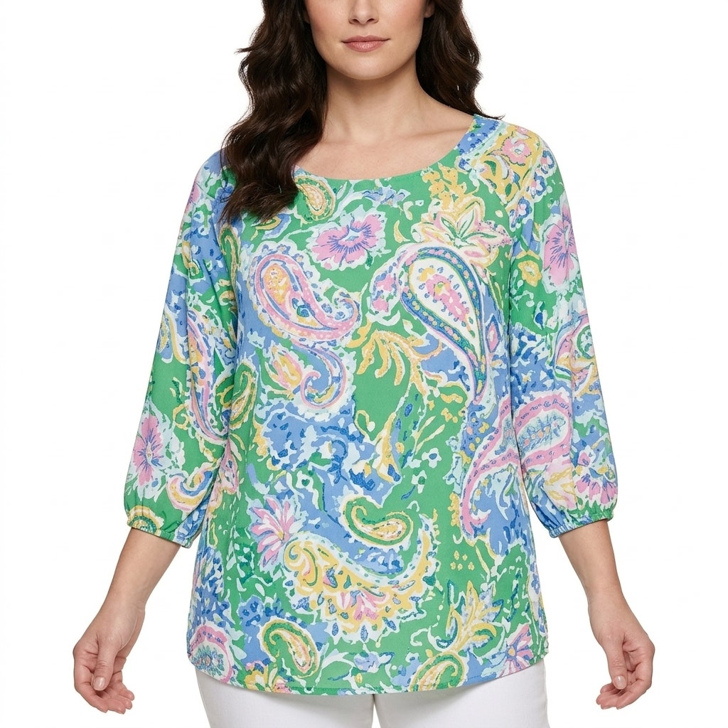 Chaps Est. 1978 Paisley Lightweight Top 3/4 Sleeve Woven Size 2x